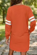 Red Varsity Sweatshirt Dress Cozy Pocketed Mini