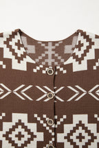 Brown Southwestern Aztec Button Square Neck Sweater Vest