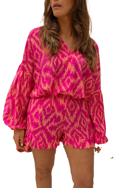 Rose Western Aztec Print Pajama Set