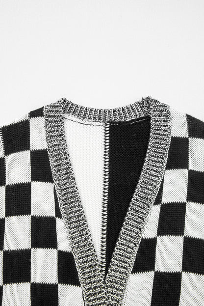 Black Checkered Cardigan For Trendy Style