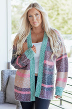 Multicolor Striped Open Front Cardigan