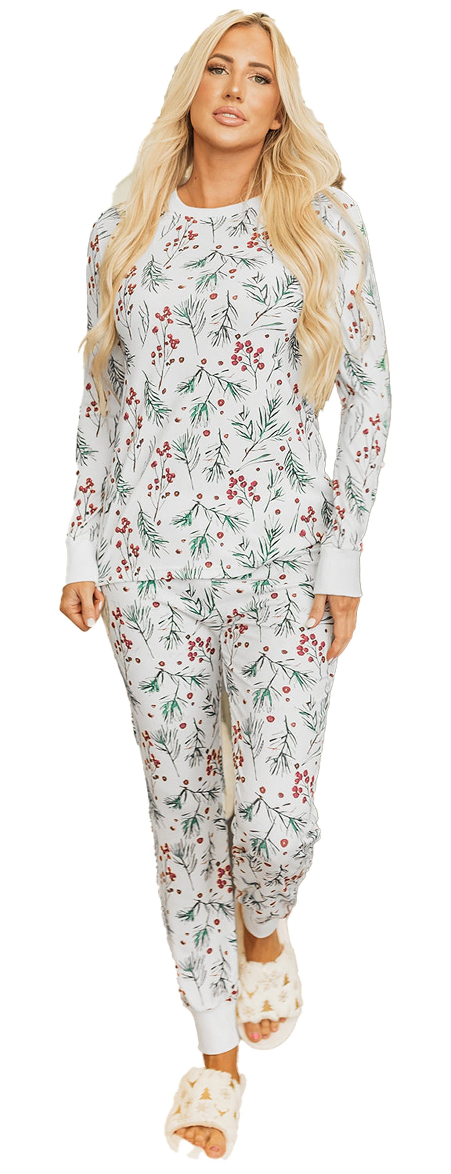 White Holly Print Lounge Set For Comfort