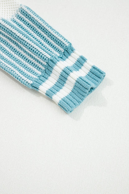 Brown Striped Patchwork Sweater For Trendy Look