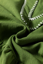 Jungle Green Mini Dress, Flowy Tiered V-Neck