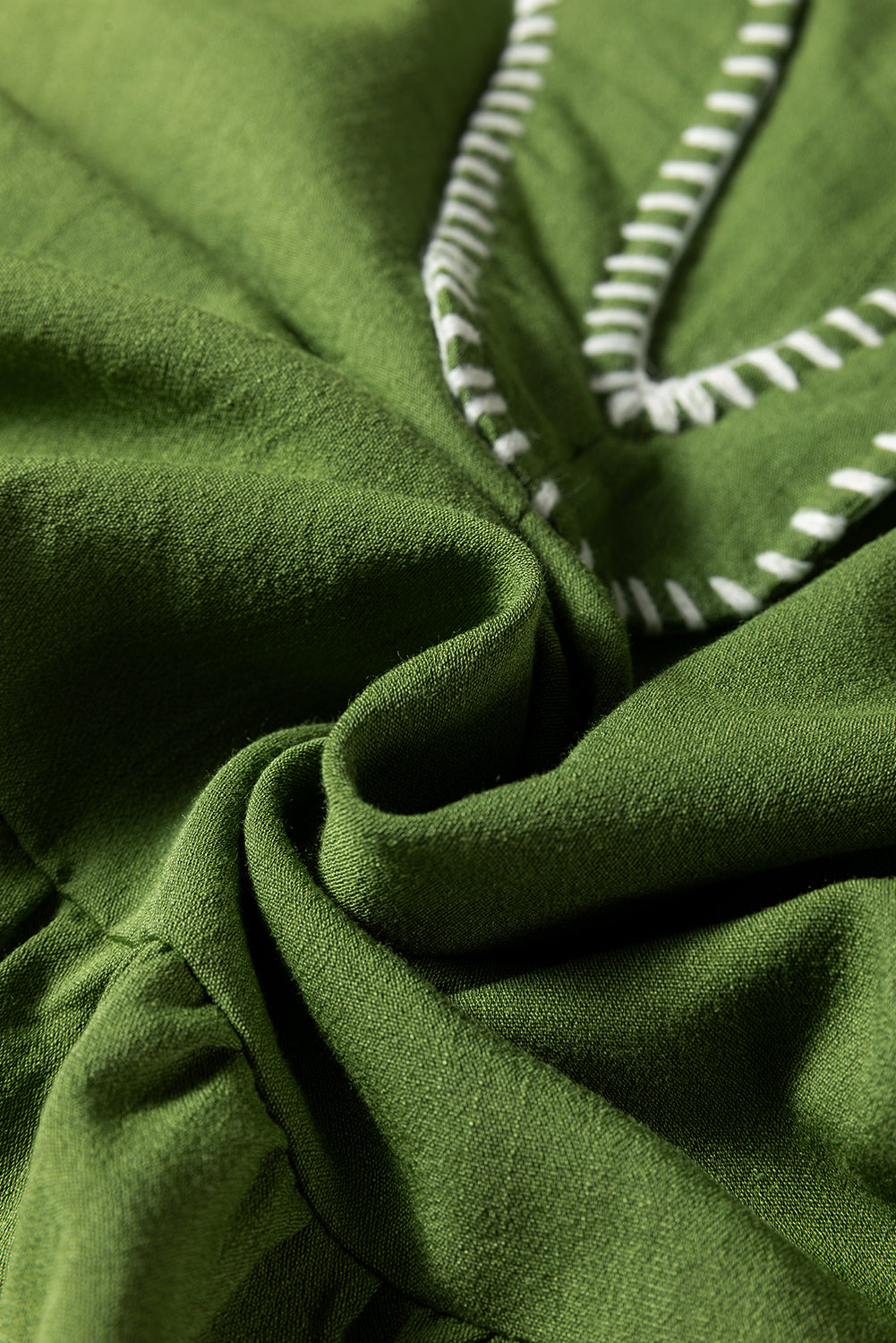 Jungle Green Mini Dress, Flowy Tiered V-Neck