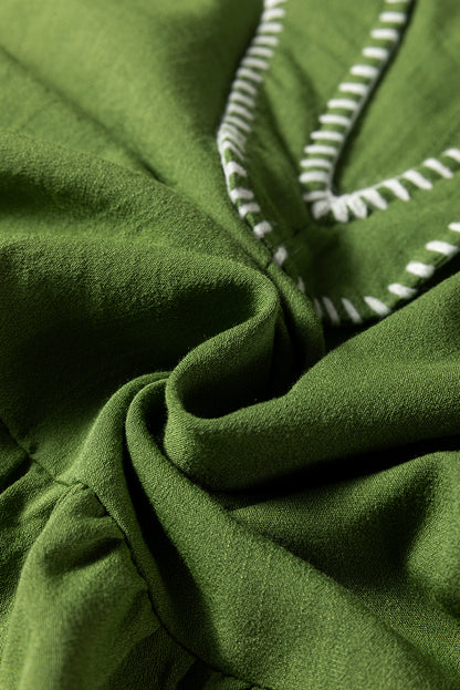 Jungle Green Mini Dress, Flowy Tiered V-Neck