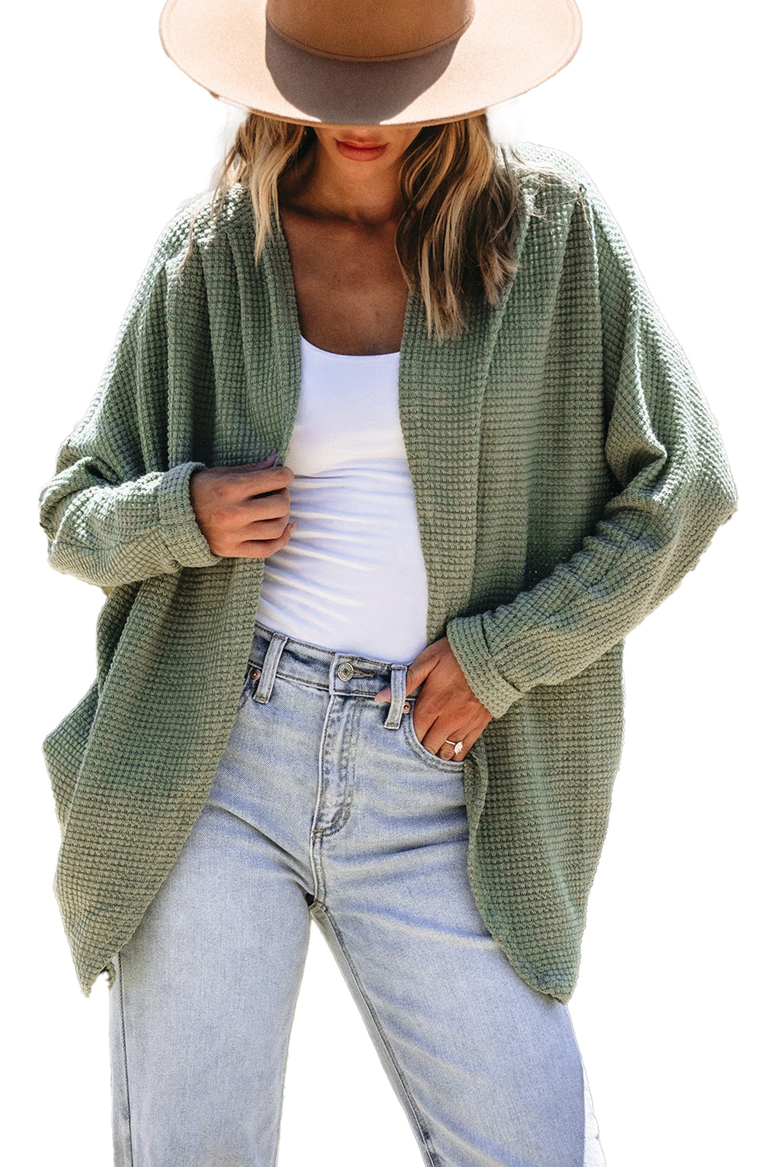 Laurel Green Waffle Knit Cardigan