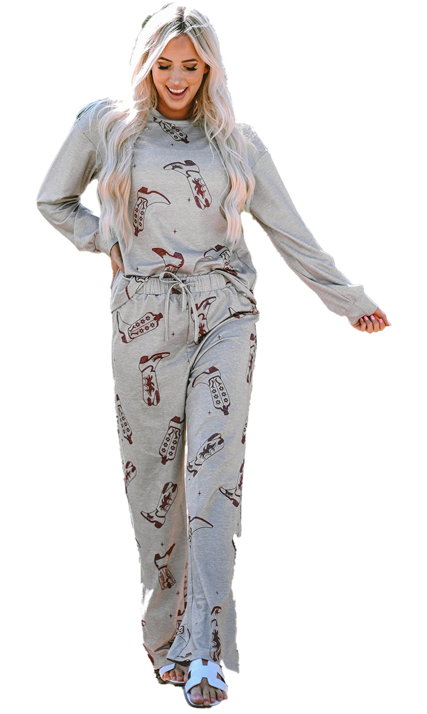 Gray Cowgirl Boots Lounge Set