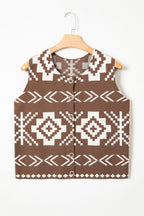 Brown Southwestern Aztec Button Square Neck Sweater Vest