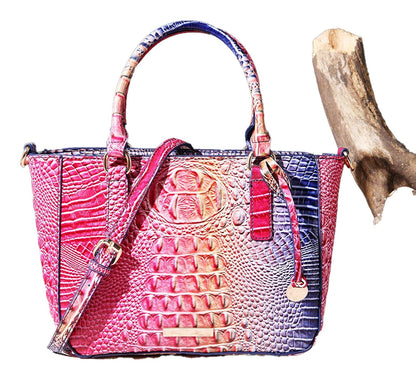 Crocodile Pattern Satchel Handbag Pink