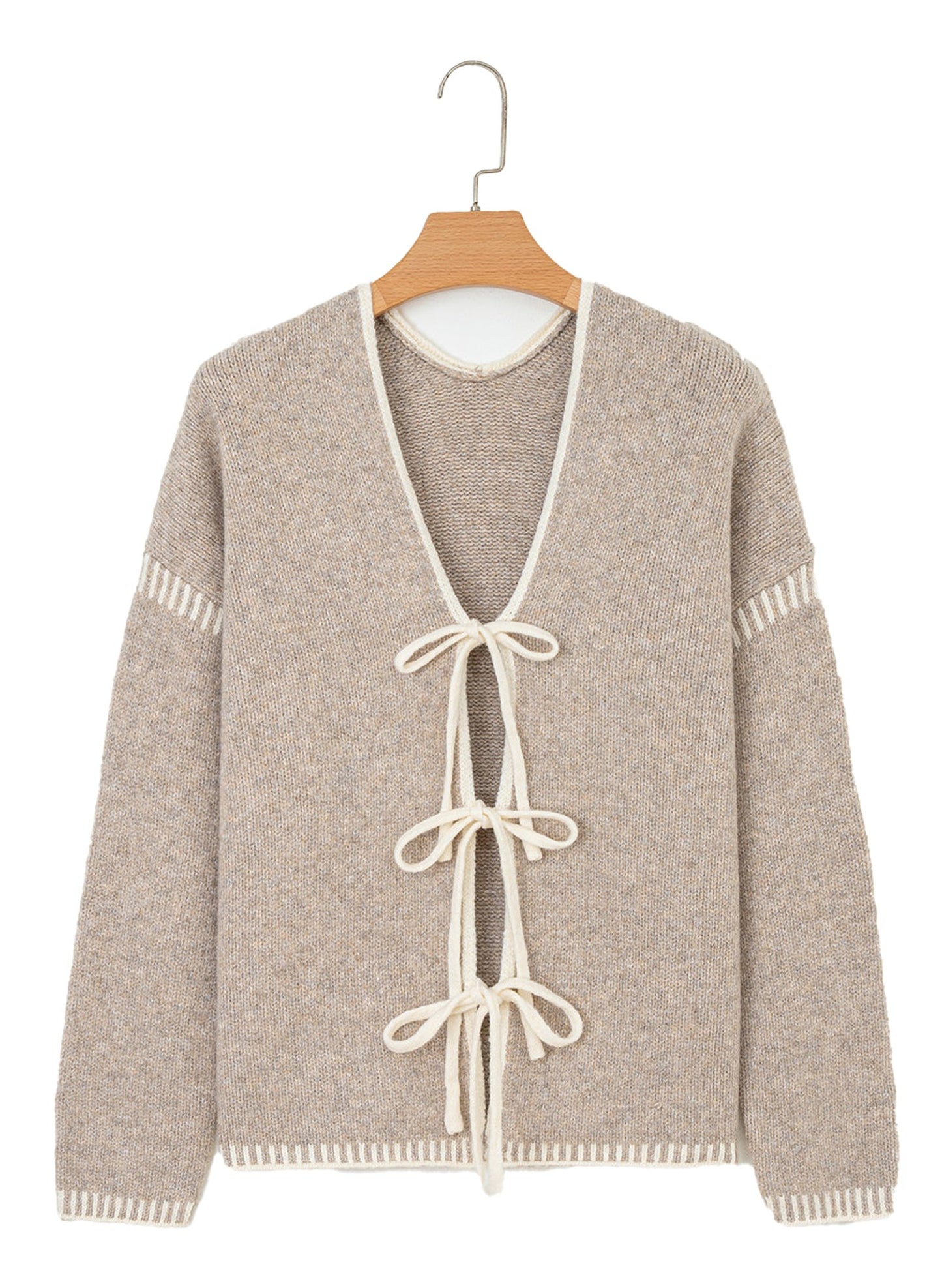 Pale Khaki Tied Front Cardigan