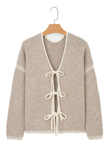 Pale Khaki Tied Front Cardigan