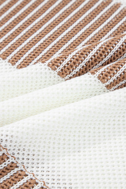 Brown Striped Patchwork Sweater For Trendy Look