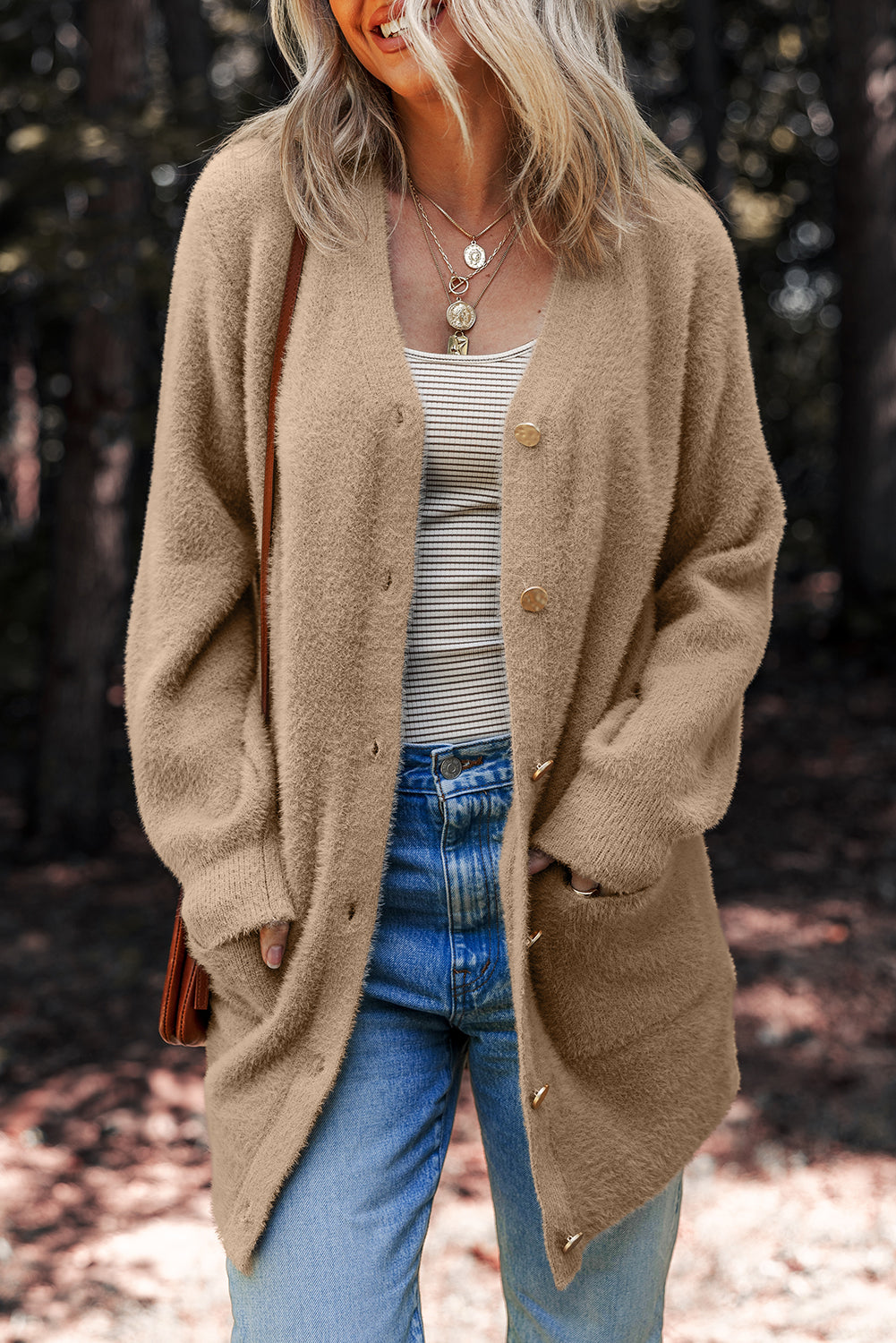 Dear-Lover Smoke Gray Fuzzy Cardigan For Cozy Style