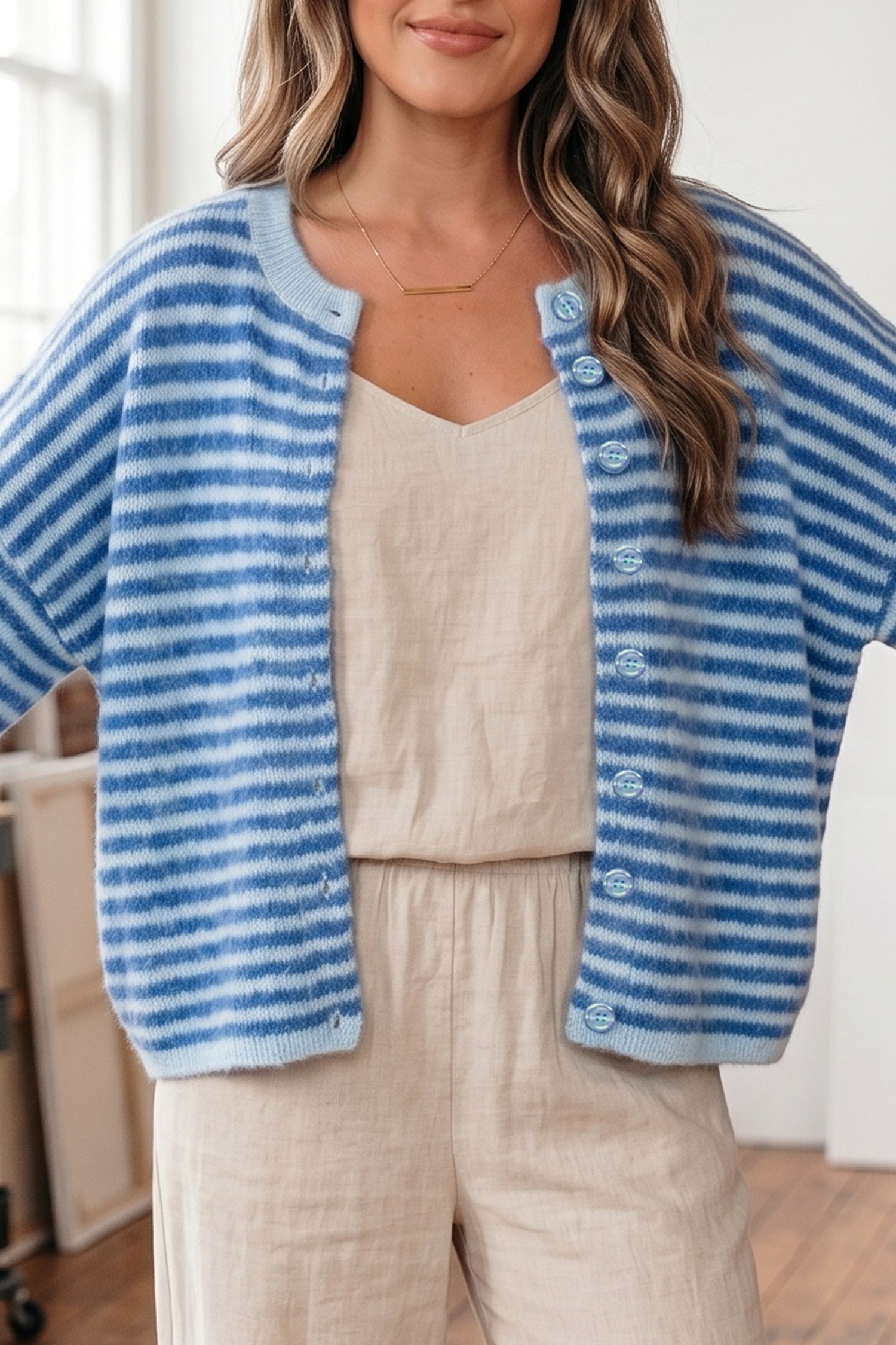 Cable Knit Cardigan Men in Striped Design