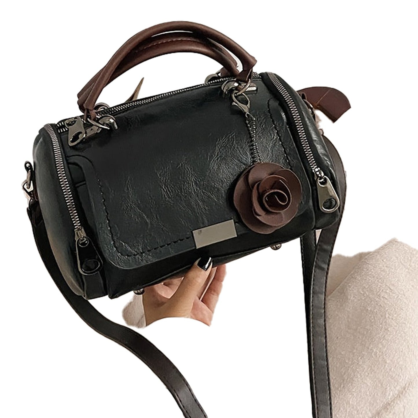 Womens Boston Handbag With Flower Pendant