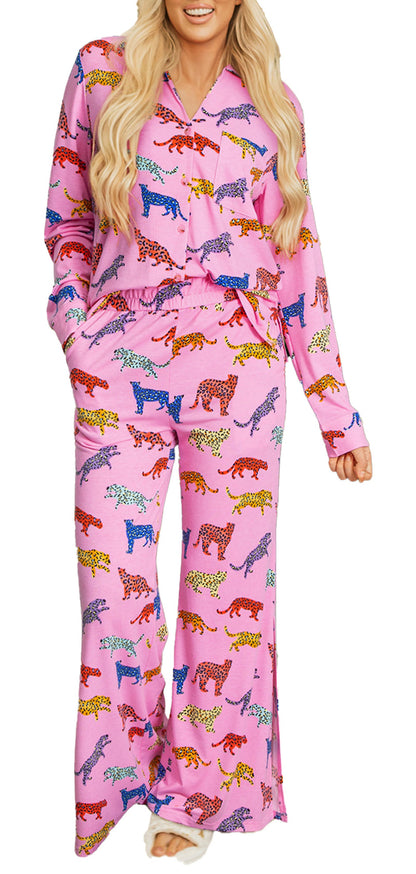Pink Cheetah Print Pajama Set For Comfort