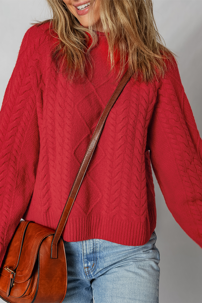 Fiery Red Cable Knit Sweater For Women