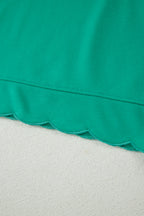 Beau Blue Solid Color Snap Button Polo Collar Short Sleeve Scallop Hem Mini Dress