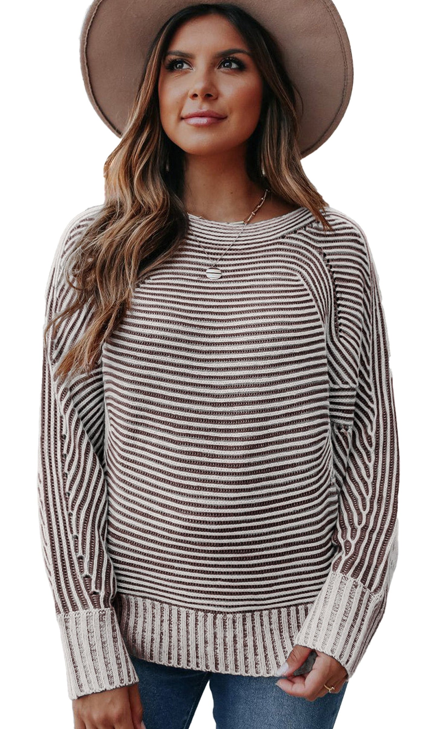 Blue Striped Knit Boat Neck Sweater