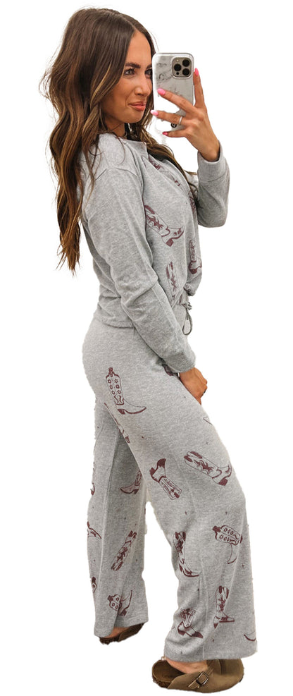 Gray Cowgirl Boots Lounge Set