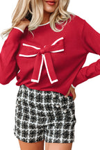 Red Bow Accent Holiday Sweater