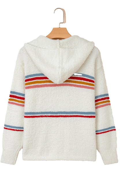 White Popcorn Sweater With Hood