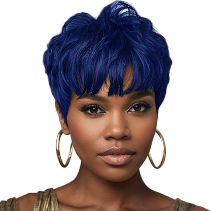 Short Black Wavy Wig With Bangs