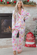 Womens Pink Bow Pajama Set For Comfort