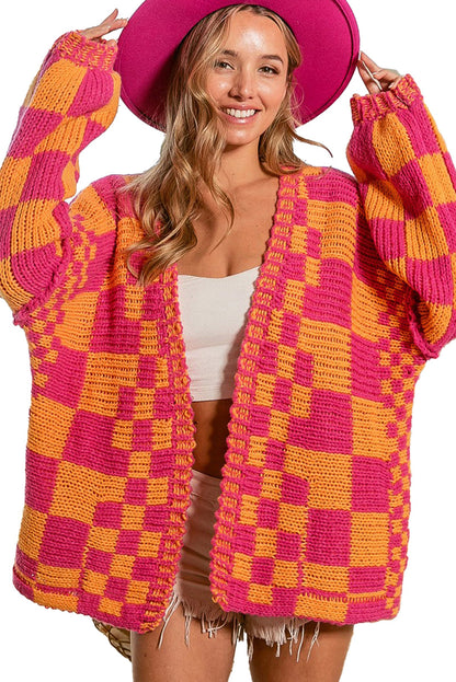 Multicolor Checkered Knit Cardigan