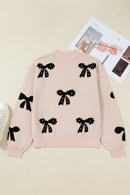Pearl Embellished Bow Sweater For Chic Style