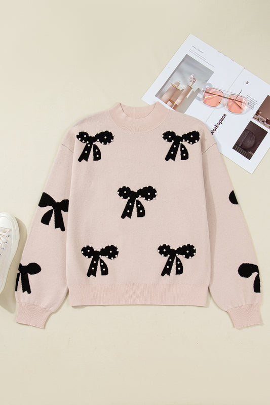 Pearl Embellished Bow Sweater For Chic Style