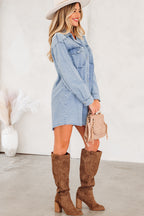 Oversized Denim Shirt Dress With Pockets