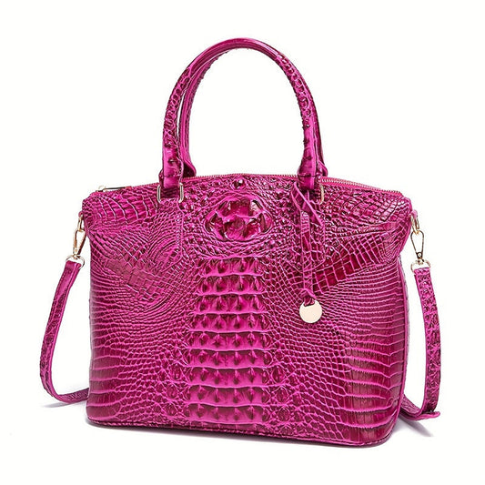 Crocodile Embossed Womens Handbag Chic Satchel