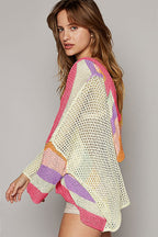 Beige Oversized Colorblock Sweater