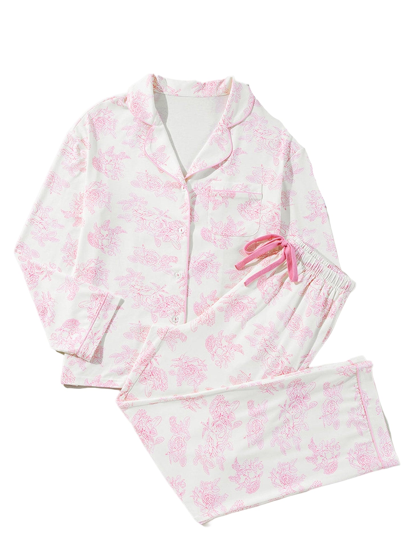 Pink Floral Pajamas Set For Women
