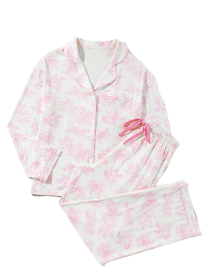 Pink Floral Pajamas Set For Women