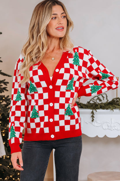 Pink Checkered Christmas Cardigan