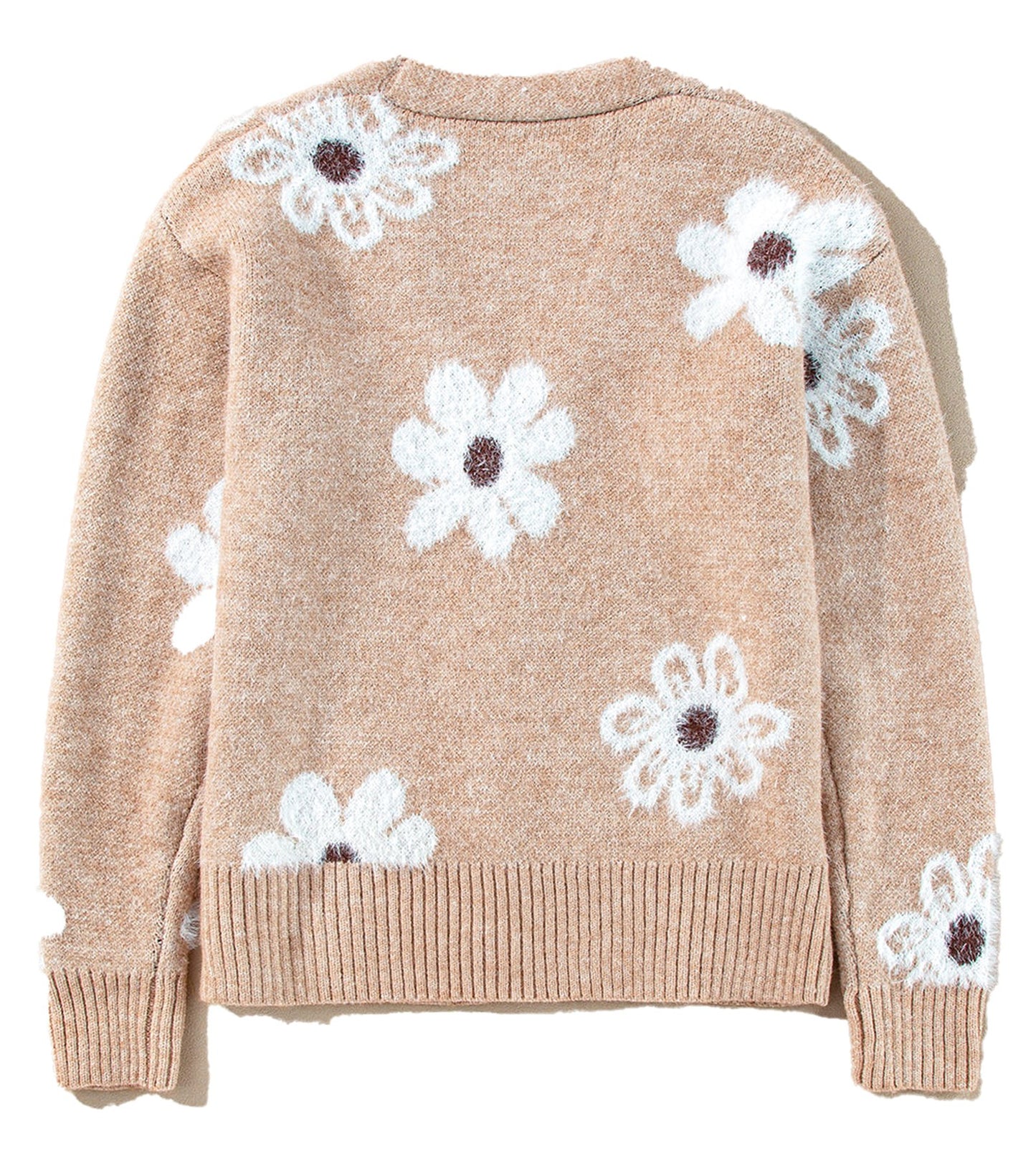 Smoke Gray Floral Knit Cardigan