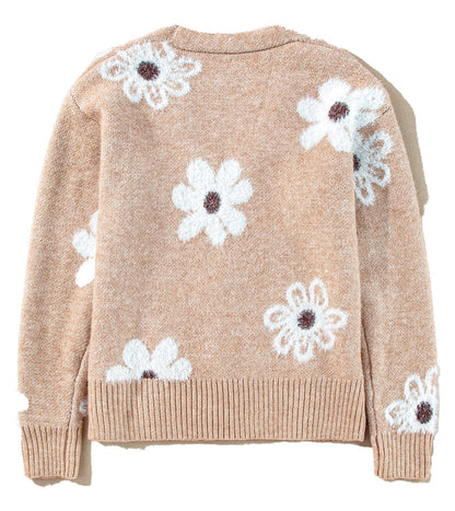 Smoke Gray Floral Knit Cardigan