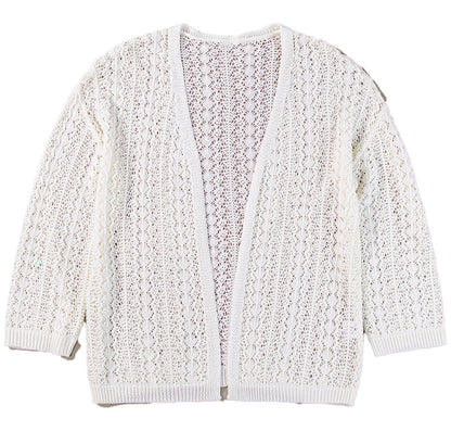 White Knit Hollow Out Cardigan For Trendy Style