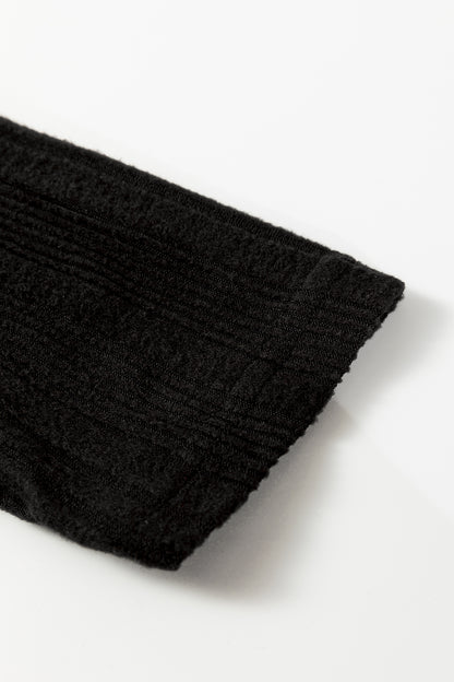 Black Ribbed Open Front Cardigan