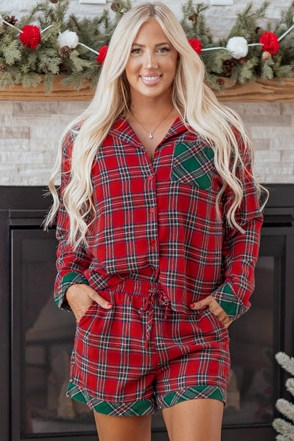 Red Plaid Christmas Pajamas Set For Women