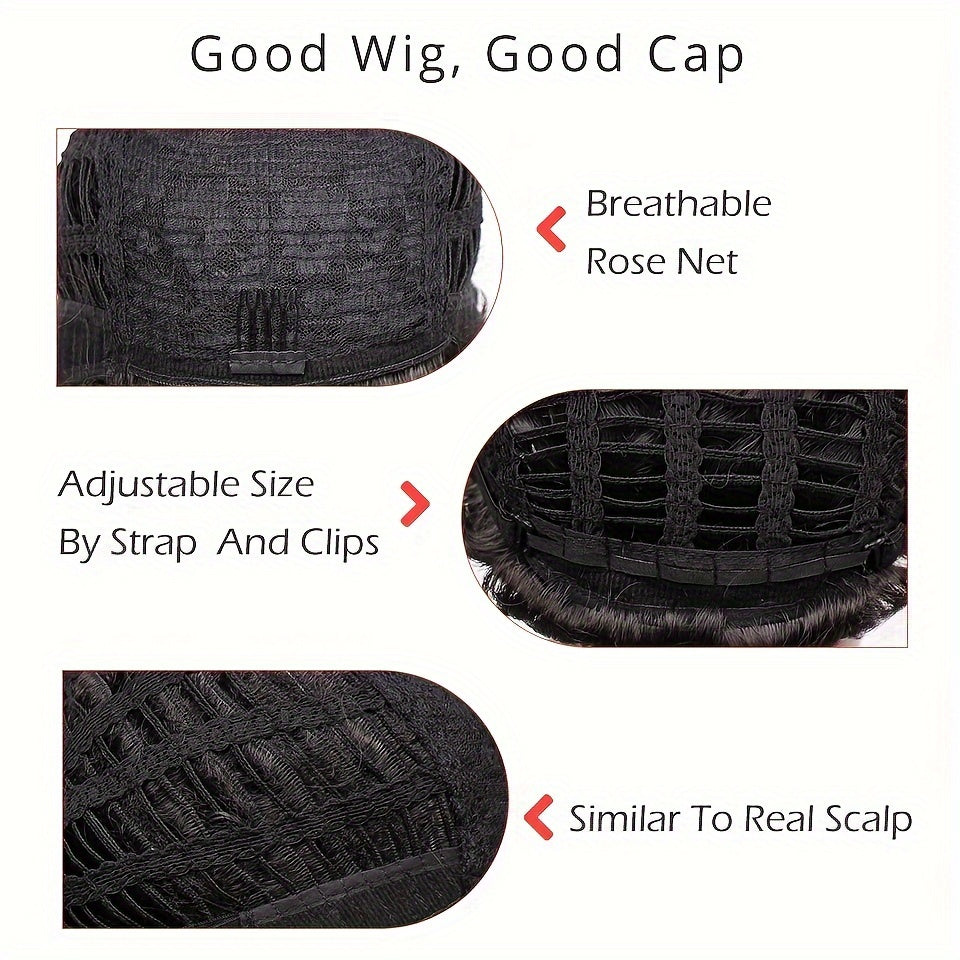 Short Black Wavy Wig With Bangs