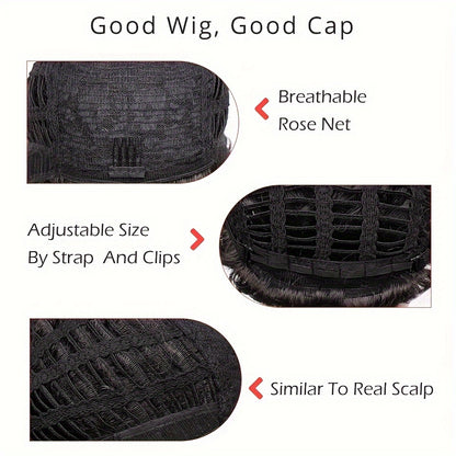 Short Black Wavy Wig With Bangs