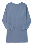 Blue Rib Knit Open Front Cardigan