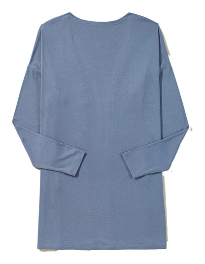 Blue Rib Knit Open Front Cardigan