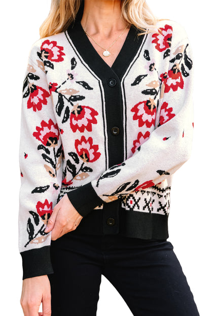 Dear-Lover Beige Floral Knit Cardigan For Chic Style