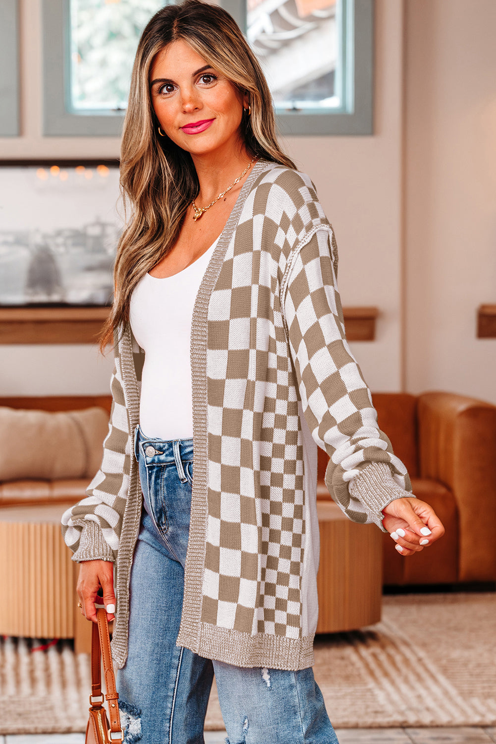 Black Checkered Cardigan For Trendy Style