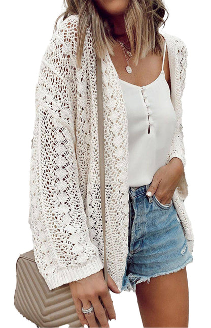 White Knit Hollow Out Cardigan For Trendy Style